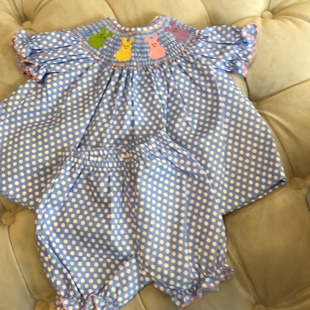 Easter bunny blue polka dot set
